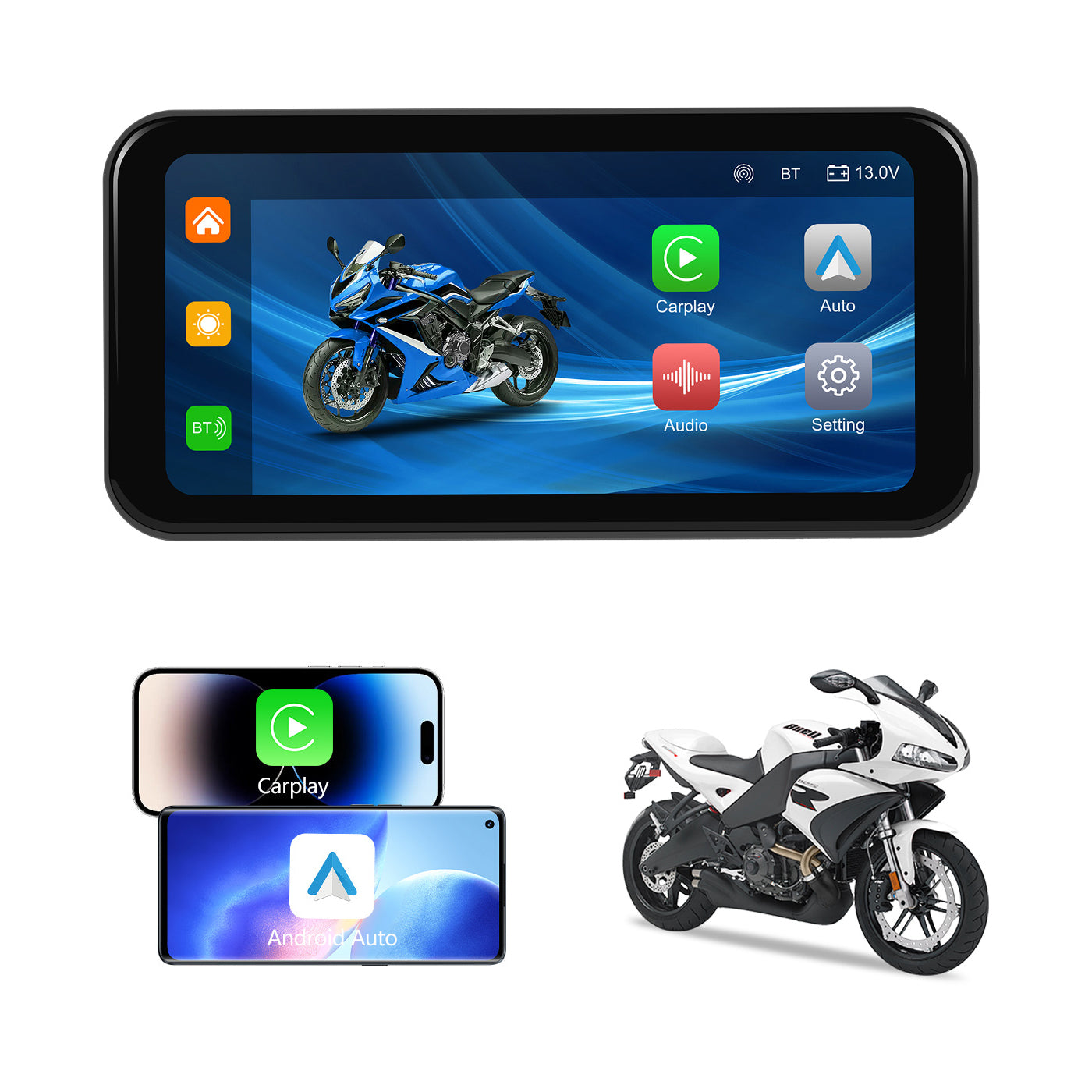 Podofo 6.25-inch Portable Motorcycle Carplay&Android Auto Screen With –  PODOFO