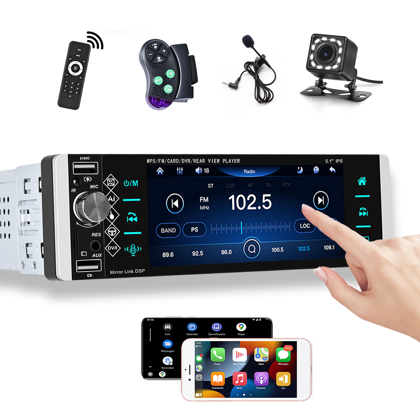 Podofo Autoradio Portatile con Wireless Apple Carplay Android Auto
