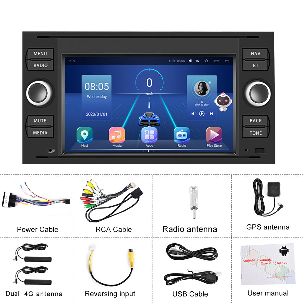 PODOFO Android 10.0 Car Radio Stereo, 7 inch IPS Touch Screen GPS Blue