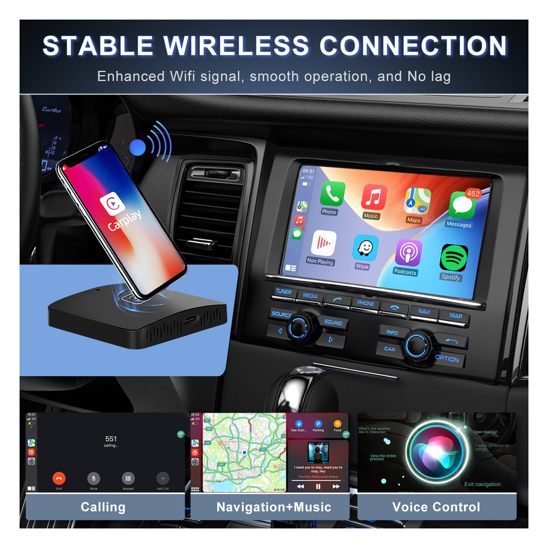 2-in-1 Wireless Apple CarPlay & Android Auto Wireless Adapter, 5.8 GHz  Wireless AA Wireless