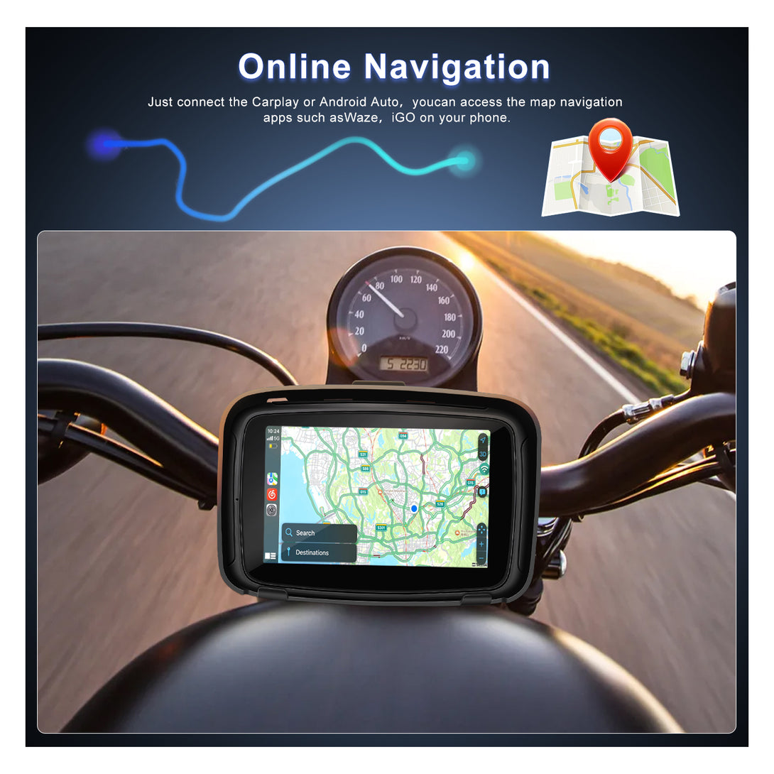 WOOYI 4.3/5 Moto Dedicato Wireless Impermeabile Carplay + Navigatore per  Moto con Schermo Capacitivo Android Auto, 4G USB, Vivavoce Bluetooth