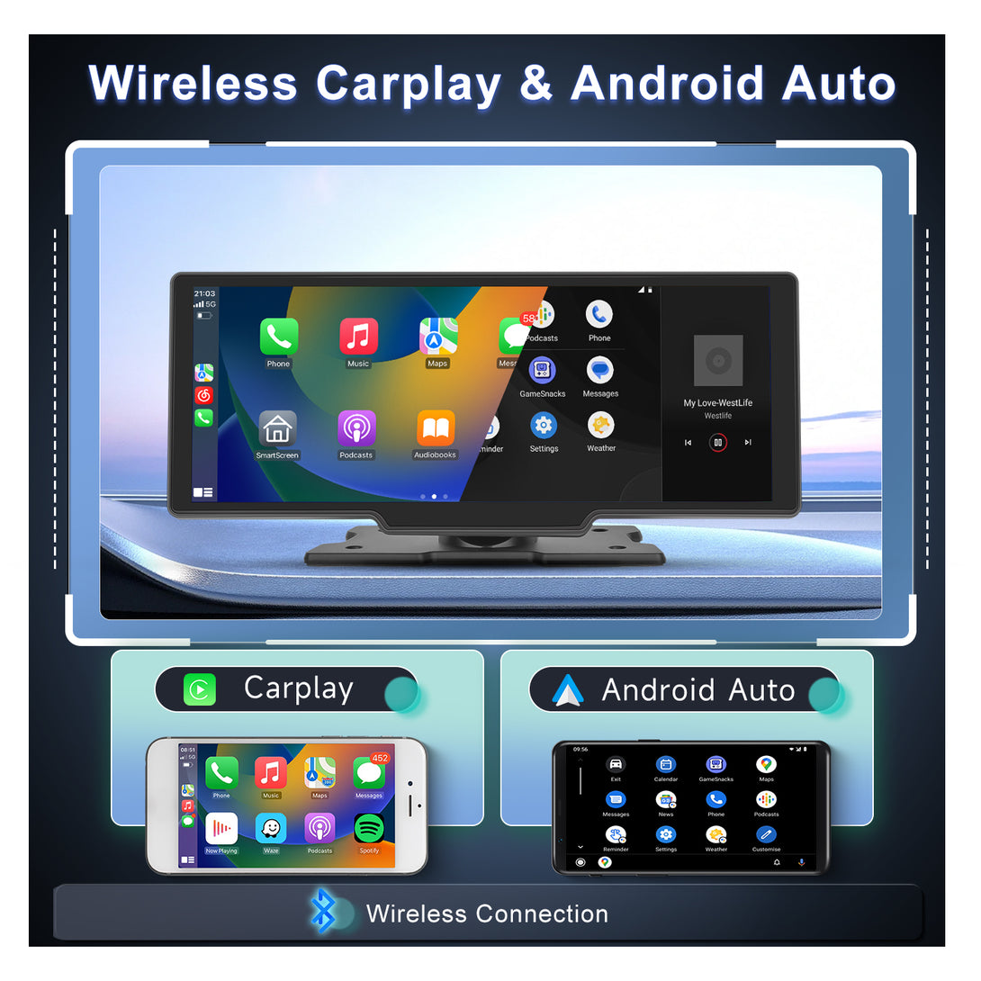 PODOFO Portable Wireless Apple CarPlay & Android Auto Car Touch Screen