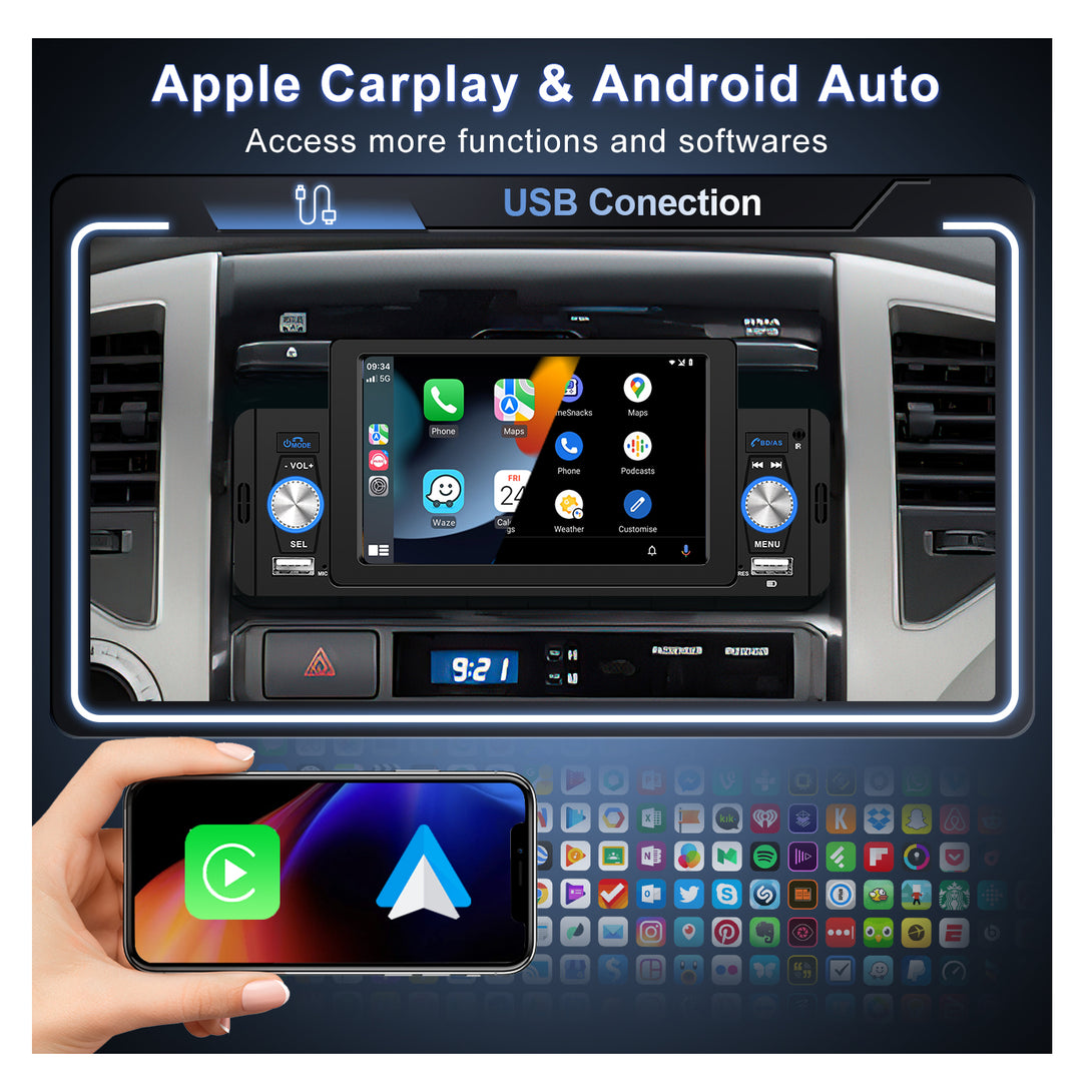 Radio 1 Din MP5 player with touch screen, Android auto and Apple car play -  Discount 20%