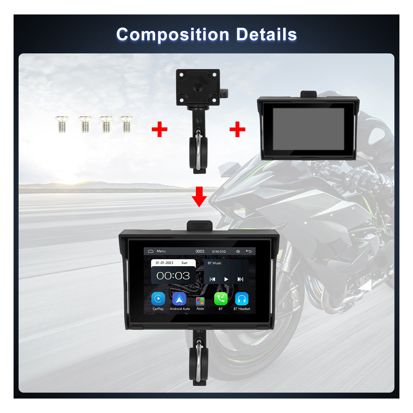 Podofo 5-inch Motorcycle Carplay Portable Android Auto Screen Supports –  PODOFO