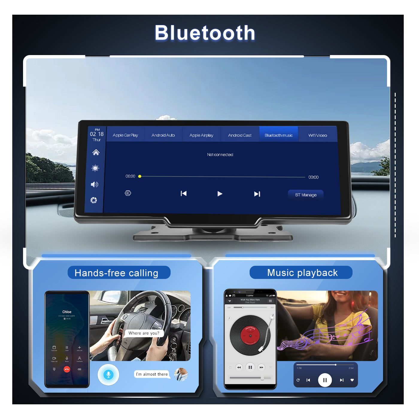 PODOFO Portable Wireless Apple CarPlay & Android Auto Car Touch Screen