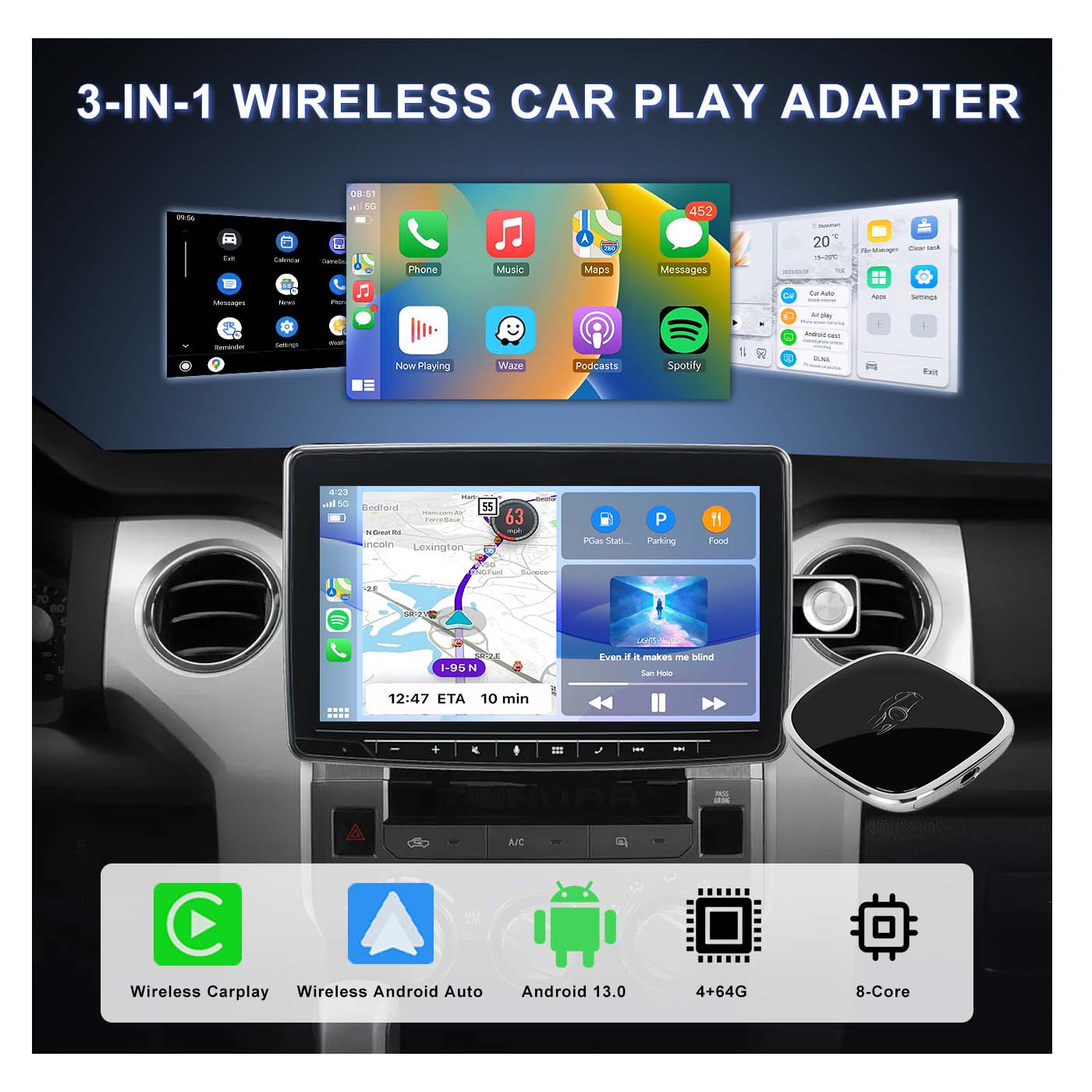 Compre Podofo Carplay Dongle 4 64gb Android 13 Adaptador Inalámbrico Carplay  Android Auto Caja Inteligente Coche Estéreo Gps Wifi Bt Oem Fábrica Ue/ee.  Uu. y Adaptador Inalámbrico Carplay Dongle 4 64gb de