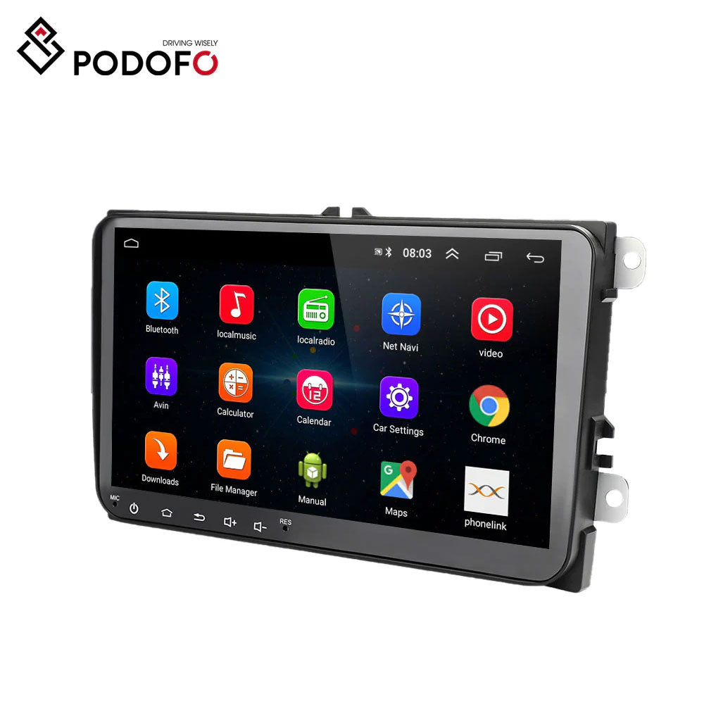 Podofo Android 9.1 9 2+32G Car Multimedia Player Car Radio for Volkswagen Skoda Octavia Golf 5 6 Touran Passat B6 Jetta Polo Tiguan Stereo, 2G+32G