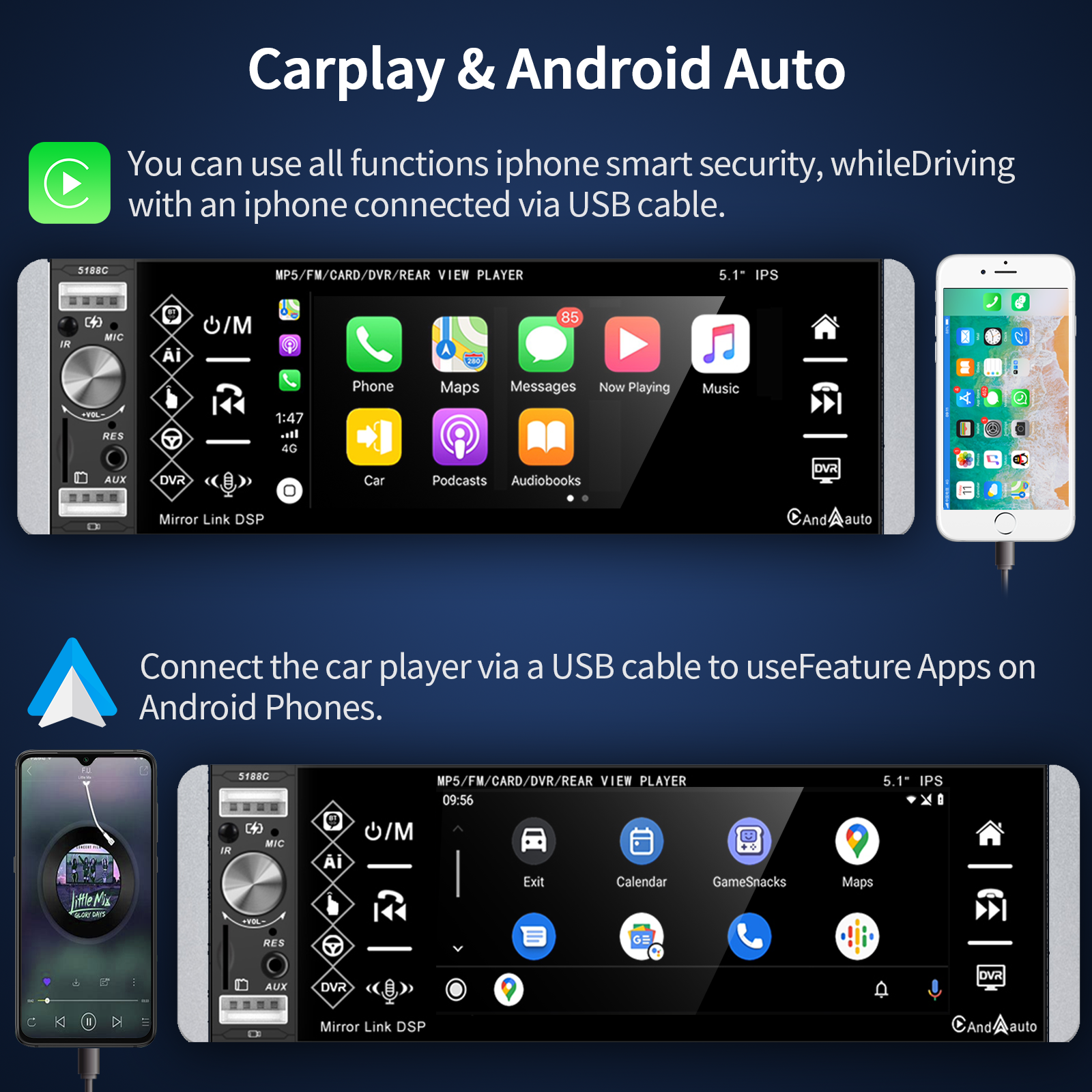 Podofo Autoradio 2 Din mit Wireless Apple Carplay Android Auto