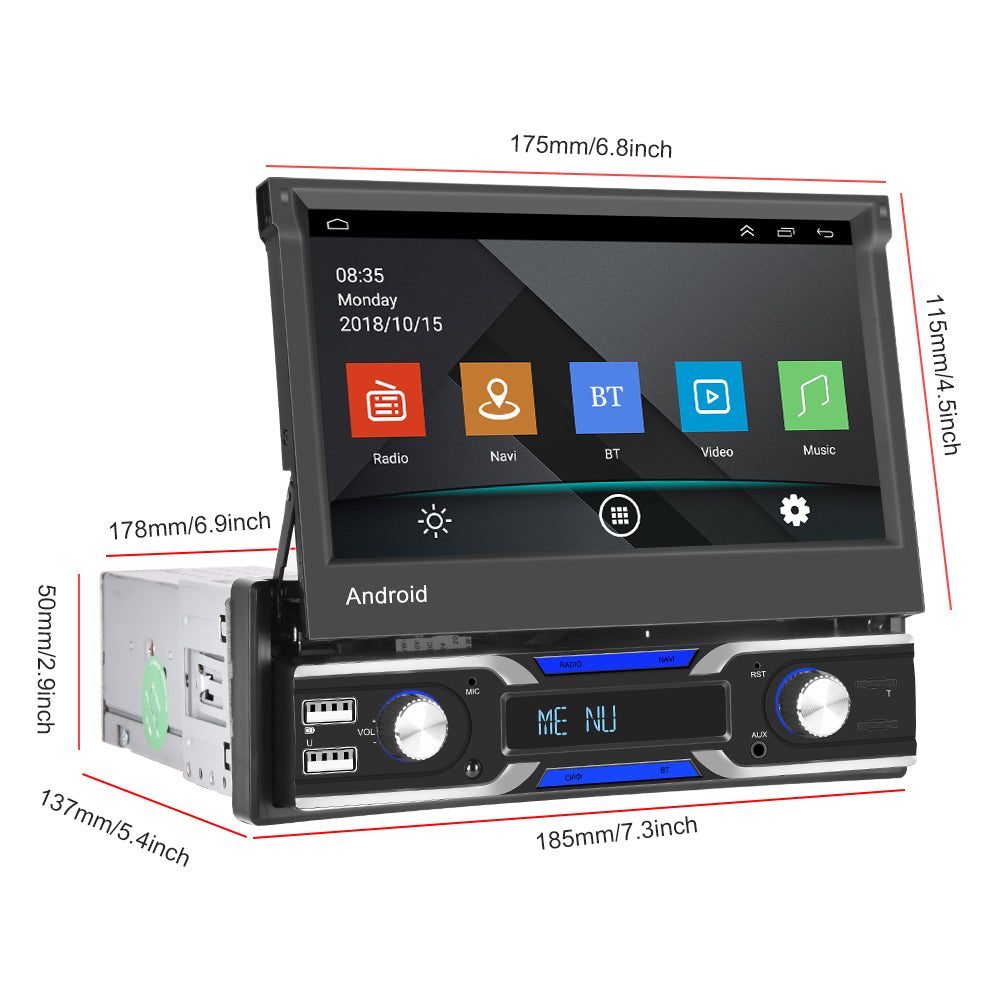 1 Din Car Android Multimedia Player 6.9 Inch Touch Screen Carplay